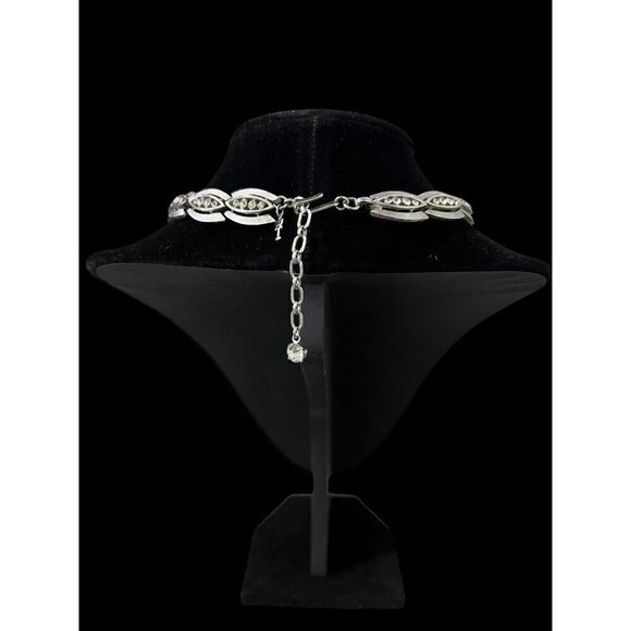 Trifari Necklace Bracelet Clip On Earrings Set Silver Tone Faux Rhinestones - Picture 4 of 11